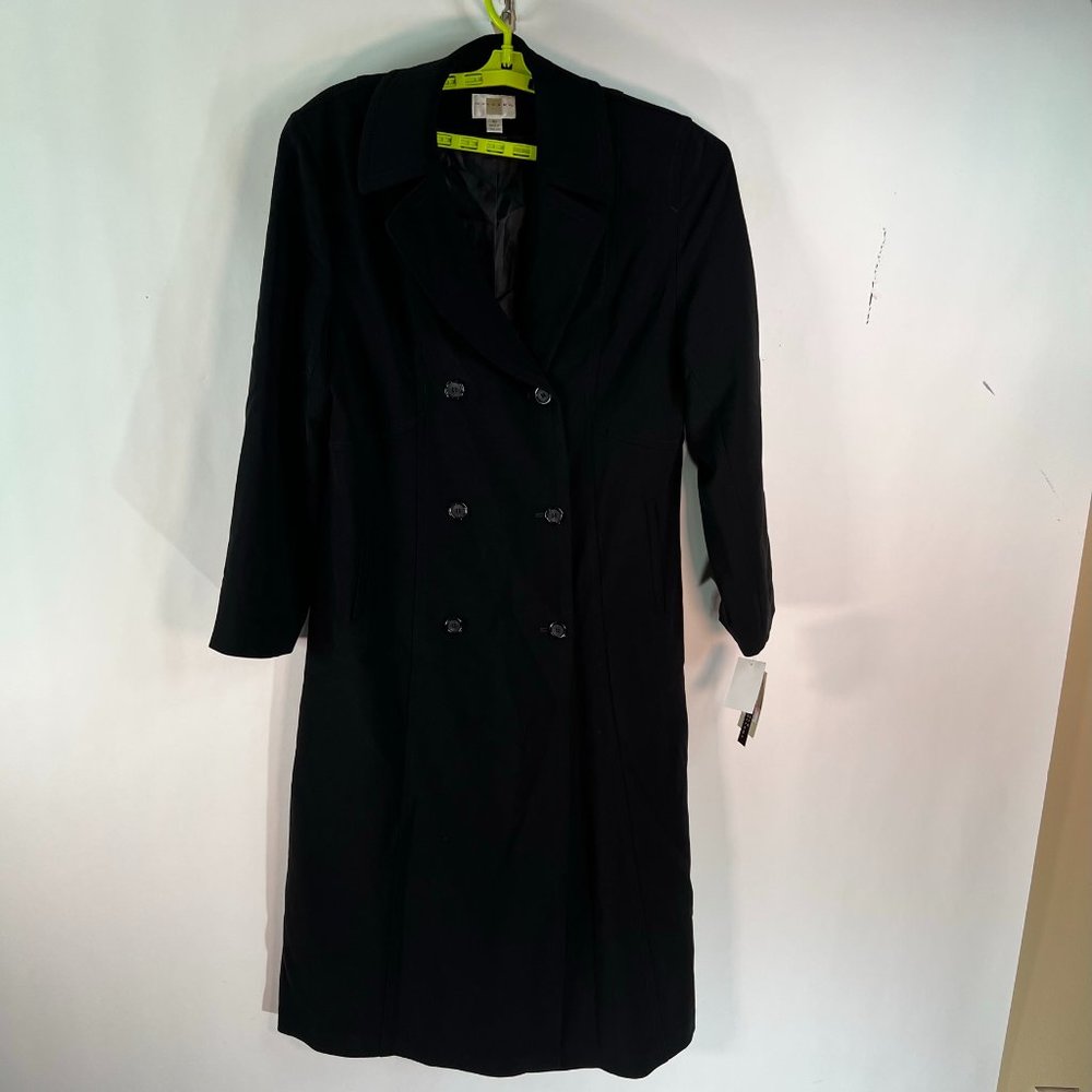 Gallery Womens 14978M Long Sleeve Button Front Black Trench Coat Jacket Size 10